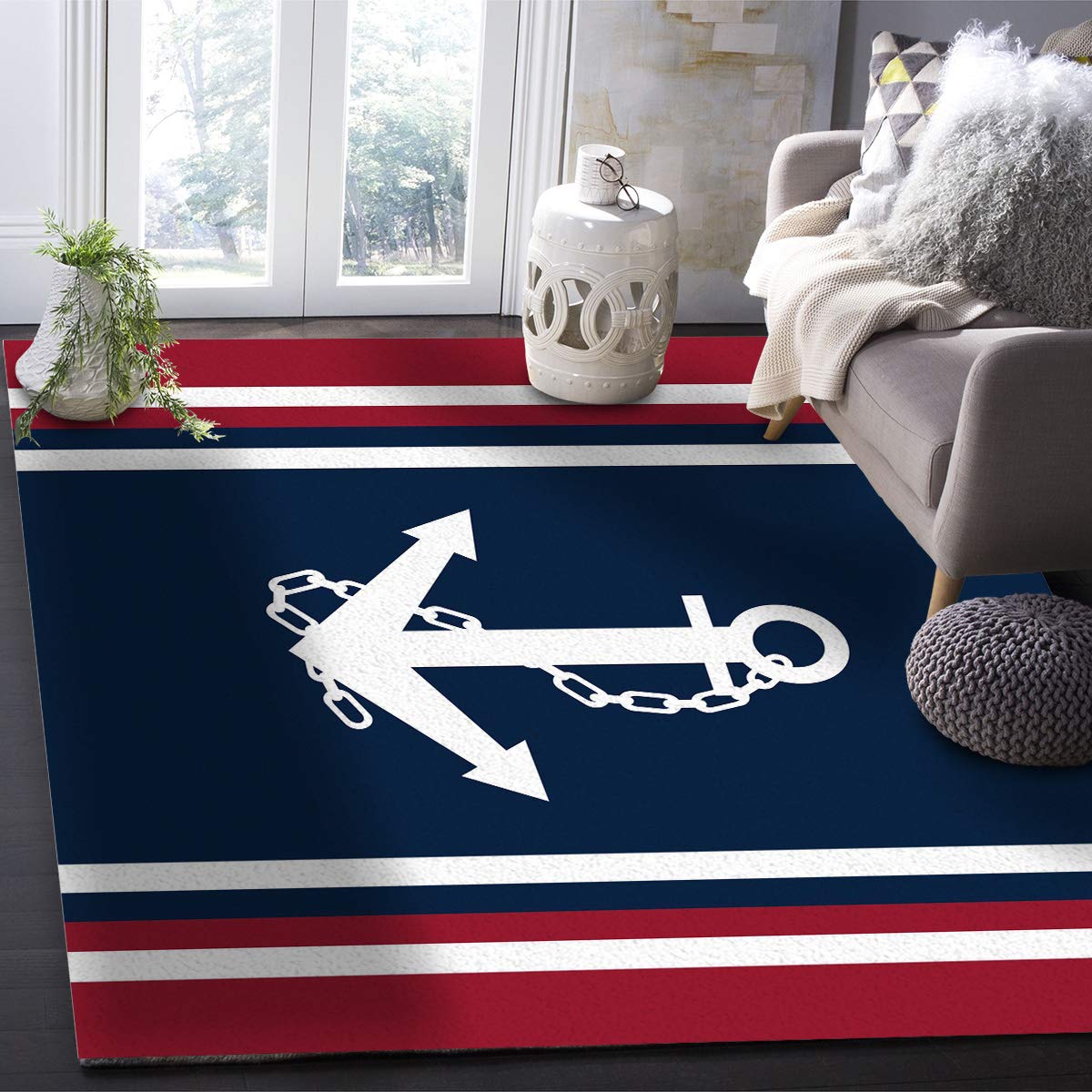 Amazon.com: Savannan Rectangle Indoor Area Rugs, Nautical Anchor